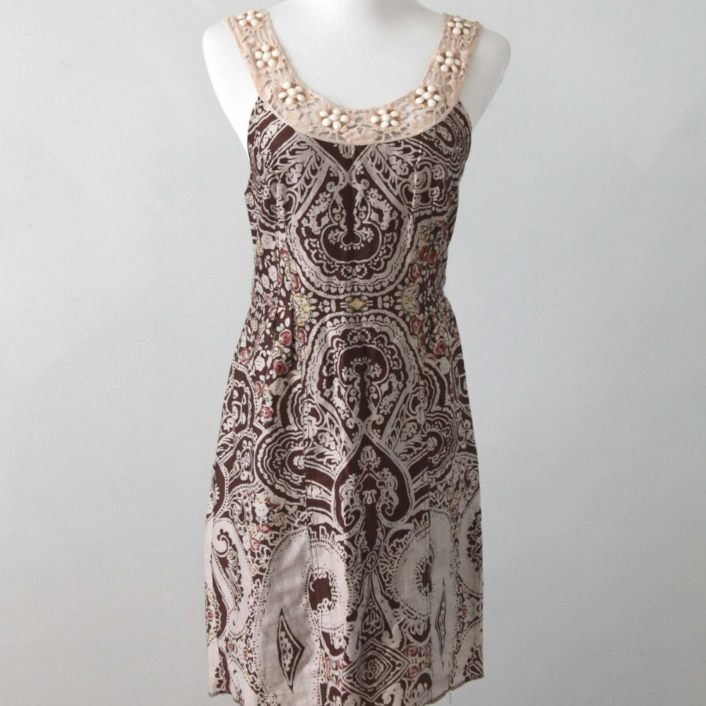 Free People Brown Paisley Floral Beaded Dress